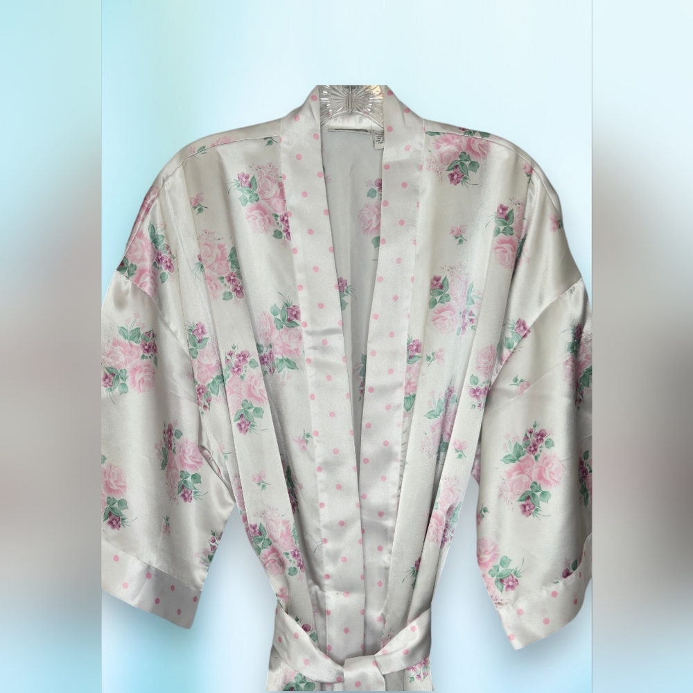Vintage Satin Robe Floral CottageCore Polka Dot Body Drama pink‎ medium feminine